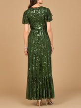 Load image into Gallery viewer, Elegant Beaded Gown with Flutter Sleeves