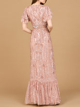 Load image into Gallery viewer, Elegant Beaded Gown with Flutter Sleeves