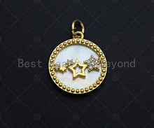 Load image into Gallery viewer, 18K Gold CZ Micro Pave Twinkle Little Stars Inlay Mother-of-pearl Pendant Charm, Cubic Zirconia Charm, 16mm, sku#Z1132