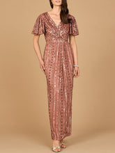 Load image into Gallery viewer, Fully Beaded Gown with Flutter Sleeves