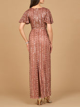 Load image into Gallery viewer, Fully Beaded Gown with Flutter Sleeves