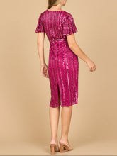 Load image into Gallery viewer, Beaded Midi Dress with Flutter Sleeves