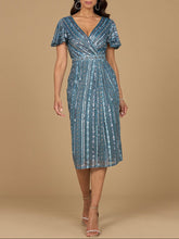 Load image into Gallery viewer, Beaded Midi Dress with Flutter Sleeves