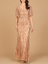Load image into Gallery viewer, Beaded Gown with Flutter Sleeves