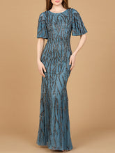 Load image into Gallery viewer, Beaded Gown with Flutter Sleeves