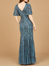 Load image into Gallery viewer, Beaded Gown with Flutter Sleeves
