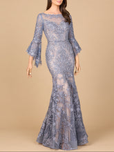 Load image into Gallery viewer, Illusion Neck, Long Bell Sleeve Gown