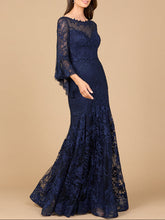 Load image into Gallery viewer, Illusion Neck, Long Bell Sleeve Gown