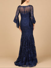 Load image into Gallery viewer, Illusion Neck, Long Bell Sleeve Gown