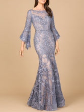 Load image into Gallery viewer, Illusion Neck, Long Bell Sleeve Gown