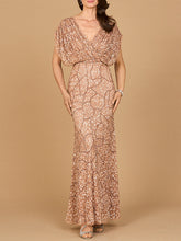 Load image into Gallery viewer, Beaded Gown with Draped Cape Sleeves