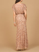 Load image into Gallery viewer, Beaded Gown with Draped Cape Sleeves