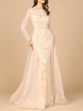 Load image into Gallery viewer, Long Sleeve Gown with Overskirt &amp; High Neck