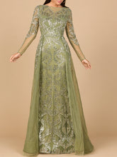 Load image into Gallery viewer, Long Sleeve Gown with Overskirt &amp; High Neck