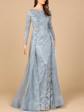 Load image into Gallery viewer, Long Sleeve Gown with Overskirt &amp; High Neck