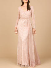 Load image into Gallery viewer, Long Sleeve V-Neck Gown with Drape