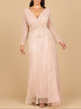 Load image into Gallery viewer, Long Sleeve V-Neck Gown with Drape