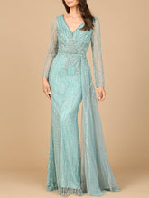 Load image into Gallery viewer, Long Sleeve V-Neck Gown with Drape