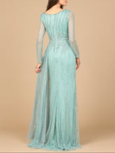 Load image into Gallery viewer, Long Sleeve V-Neck Gown with Drape