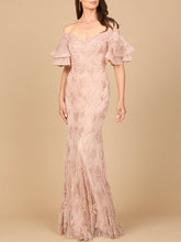 Load image into Gallery viewer, Off Shoulder Mermaid Gown with Tiered Sleeves