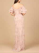 Load image into Gallery viewer, Off Shoulder Mermaid Gown with Tiered Sleeves