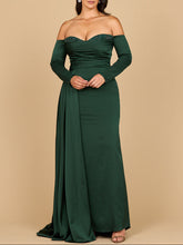 Load image into Gallery viewer, Lara 28936 - Off Shoulder Satin Dress with Beaded Details