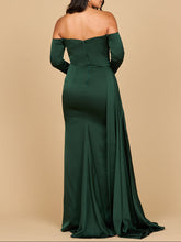 Load image into Gallery viewer, Lara 28936 - Off Shoulder Satin Dress with Beaded Details