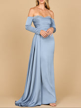 Load image into Gallery viewer, Lara 28936 - Off Shoulder Satin Dress with Beaded Details