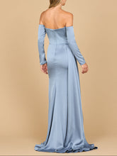 Load image into Gallery viewer, Lara 28936 - Off Shoulder Satin Dress with Beaded Details