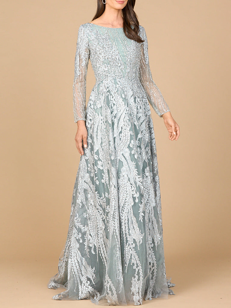 Long Sleeve, Modest Beaded Gown | 28939