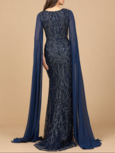 Load image into Gallery viewer, High Neck Gown with Chiffon Cape Sleeves