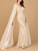 Load image into Gallery viewer, Beaded Gown with Satin Cape Sleeves