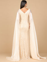 Load image into Gallery viewer, Beaded Gown with Satin Cape Sleeves