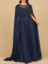 Load image into Gallery viewer, Lara 28943- Chiffon A-line Long Gown with Long Cape Sleeves