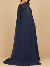 Load image into Gallery viewer, Lara 28943- Chiffon A-line Long Gown with Long Cape Sleeves