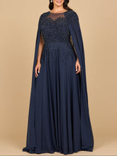 Load image into Gallery viewer, Lara 28943- Chiffon A-line Long Gown with Long Cape Sleeves
