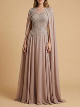 Load image into Gallery viewer, Lara 28943- Chiffon A-line Long Gown with Long Cape Sleeves