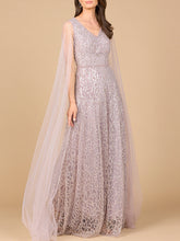 Load image into Gallery viewer, Beaded Lace Gown with Cape Sleeves