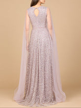 Load image into Gallery viewer, Beaded Lace Gown with Cape Sleeves