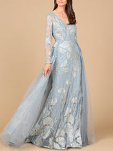 Load image into Gallery viewer, Long Sleeve Lace Gown with Overskirt
