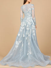 Load image into Gallery viewer, Long Sleeve Lace Gown with Overskirt