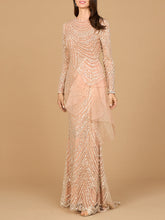 Load image into Gallery viewer, Beaded Long Sleeve Gown with Tulle Applique
