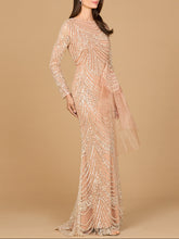 Load image into Gallery viewer, Beaded Long Sleeve Gown with Tulle Applique