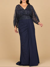 Load image into Gallery viewer, Lara 28950- Draped Skirt Gown with Cape Sleeves