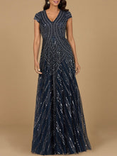 Load image into Gallery viewer, Cap Sleeve Beaded A-Line Gown