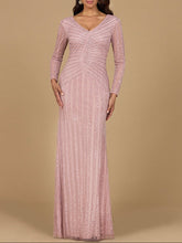 Load image into Gallery viewer, Long Sleeve Linear Beaded Gown