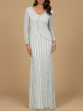 Load image into Gallery viewer, Long Sleeve Linear Beaded Gown