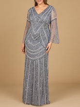 Load image into Gallery viewer, Long Sleeve Beaded Gown with Trumpet Sleeves