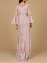 Load image into Gallery viewer, Long Sleeve Beaded Gown with Trumpet Sleeves