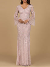 Load image into Gallery viewer, Long Sleeve Beaded Gown with Trumpet Sleeves